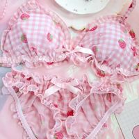 Strawberry Print Bra + Panty Set Lingerie Underwear Summer Aesthetic Casual E-Girl Kawaii Korean Japanese Harajuku - Thumbnail 1
