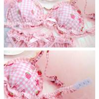 Strawberry Print Bra + Panty Set Lingerie Underwear Summer Aesthetic Casual E-Girl Kawaii Korean Japanese Harajuku - Thumbnail 4