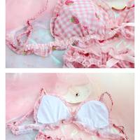 Strawberry Print Bra + Panty Set Lingerie Underwear Summer Aesthetic Casual E-Girl Kawaii Korean Japanese Harajuku - Thumbnail 5