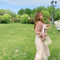 Plus Size Women Spring Summer Retro Floral Rose Pearl Embroidery Flower Print Strap Dress - Thumbnail 6