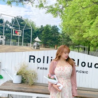 Plus Size Women Spring Summer Retro Floral Rose Pearl Embroidery Flower Print Strap Dress - Thumbnail 7