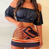 Women's Sexy One Shoulder Print Two-piece Suit - Thumbnail 3