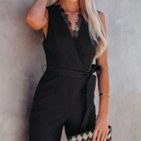 V-Neck Sexy Lace Pocket Jumpsuit - Thumbnail 2