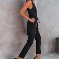 V-Neck Sexy Lace Pocket Jumpsuit - Thumbnail 4