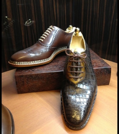 Outclass Dark Brown Alligator Skin Leather Shoes, Hand Made Lace Up Shoes For Gentlemen