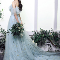 Blue tulle sequins long prom dress blue evening dress - Thumbnail 1