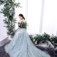 Blue tulle sequins long prom dress blue evening dress - Thumbnail 4