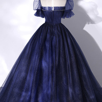 Blue tulle sequins long prom dress blue evening gown - Thumbnail 3