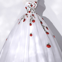 White tulle lace long prom dress A line evening gown - Thumbnail 2