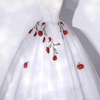 White tulle lace long prom dress A line evening gown - Thumbnail 3