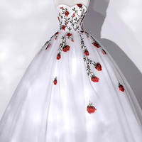 White tulle lace long prom dress A line evening gown - Thumbnail 4