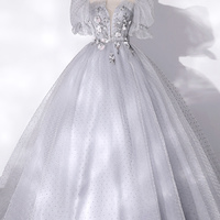 Gray tulle lace long prom dress A line evening gown - Thumbnail 2