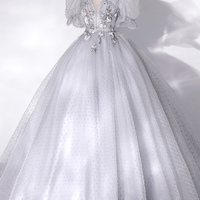 Gray tulle lace long prom dress A line evening gown - Thumbnail 3