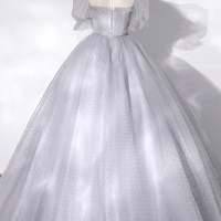 Gray tulle lace long prom dress A line evening gown - Thumbnail 4