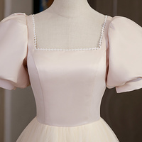 Pink satin tulle long prom dress pink evening dress - Thumbnail 2