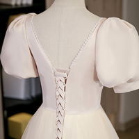 Pink satin tulle long prom dress pink evening dress - Thumbnail 5