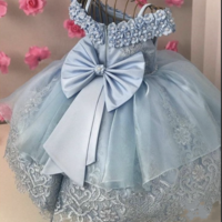 Dusty Blue Flower Girl Dresses with Appliques Lace - Thumbnail 1