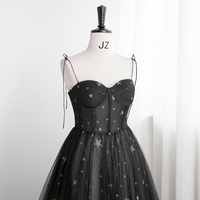 Black tulle long prom dress A line evening dress - Thumbnail 2