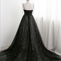 Black tulle long prom dress A line evening dress - Thumbnail 3