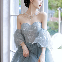 Blue tulle sequins long prom dress blue evening dress - Thumbnail 3