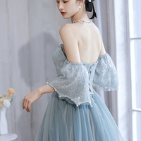 Blue tulle sequins long prom dress blue evening dress - Thumbnail 5