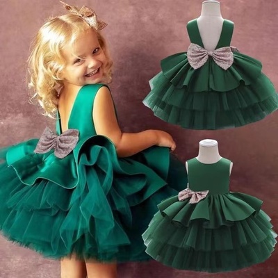 Green flower girl dresses with bowknot - Thumbnail 3