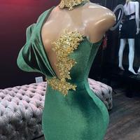 Mermaid Green Velvet Long Prom Evening Dresses - Thumbnail 1