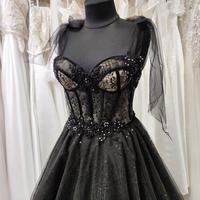 Sparkly black mermaid tulle formal prom dress - Thumbnail 2