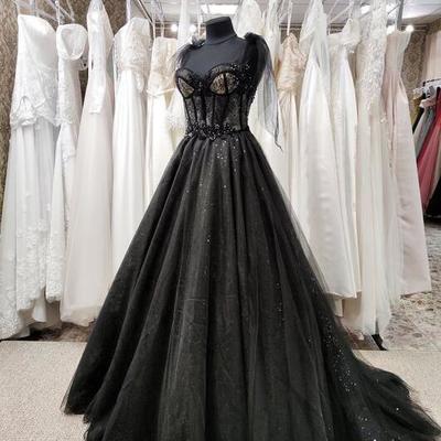 Sparkly black mermaid tulle formal prom dress - Thumbnail 2