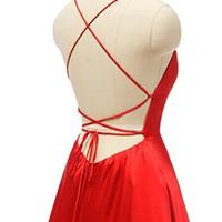Floor Length Red Satin Long Prom Gown with Slit  - Thumbnail 1