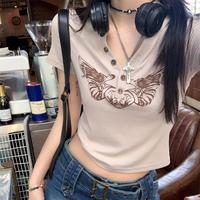 V-neck Button Up Crop Top - Thumbnail 2