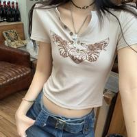 V-neck Button Up Crop Top - Thumbnail 4