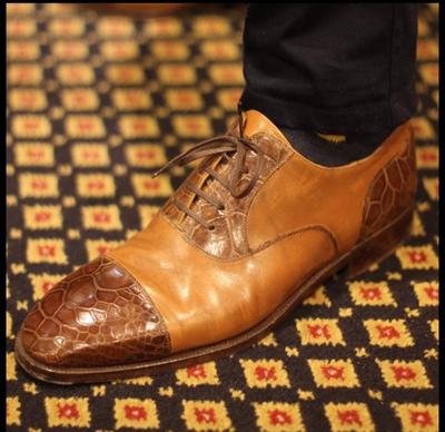 Latest Style Tan Brown Alligator Skin Leather Lace Up Cap Toe Shoes