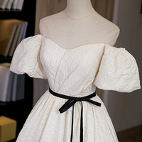 Champagne A line long prom dress evening dress - Thumbnail 1