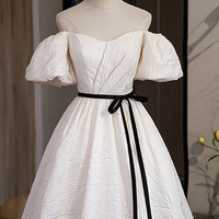 Champagne A line long prom dress evening dress - Thumbnail 2