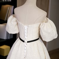 Champagne A line long prom dress evening dress - Thumbnail 4