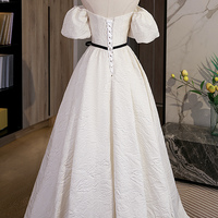 Champagne A line long prom dress evening dress - Thumbnail 5