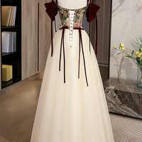 Elegant tulle embroidery long prom dress A line evening dress - Thumbnail 4