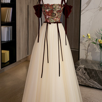 Elegant tulle embroidery long prom dress A line evening dress - Thumbnail 3