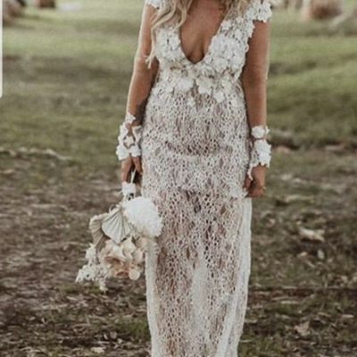 V neck wedding dresses lace bridal gown - Thumbnail 4