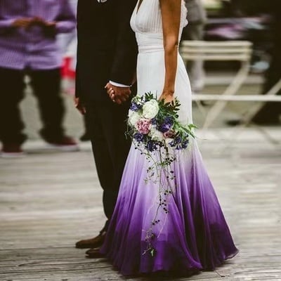 Ombre wedding dresses bridal gown v neck - Thumbnail 4