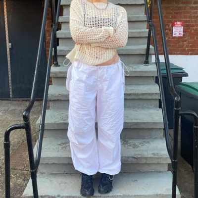 Free Shipping-WHITE BAGGY CARGO PANTS