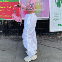 Free Shipping-WHITE BAGGY CARGO PANTS - Thumbnail 2