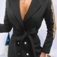 Long Sleeve Fashion Sexy V-Neck Dress - Thumbnail 1