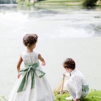 Floor Length Flower Girl Dresses with Sage Sash - Thumbnail 1