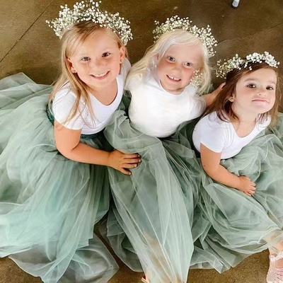 Two piece flower girl dresses sage green - Thumbnail 2