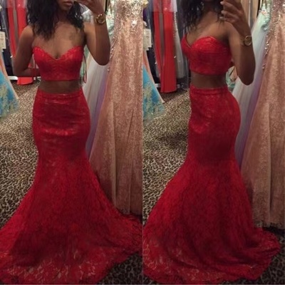Two piece prom dresses lace red - Thumbnail 2