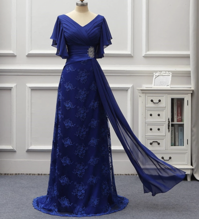 V Neck Royal Blue Mother of the Bride Dresses 