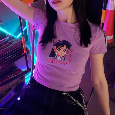 Cyber girl  print purple crop top