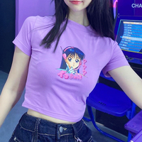 Cyber Girl  Print Purple Crop Top - Thumbnail 2